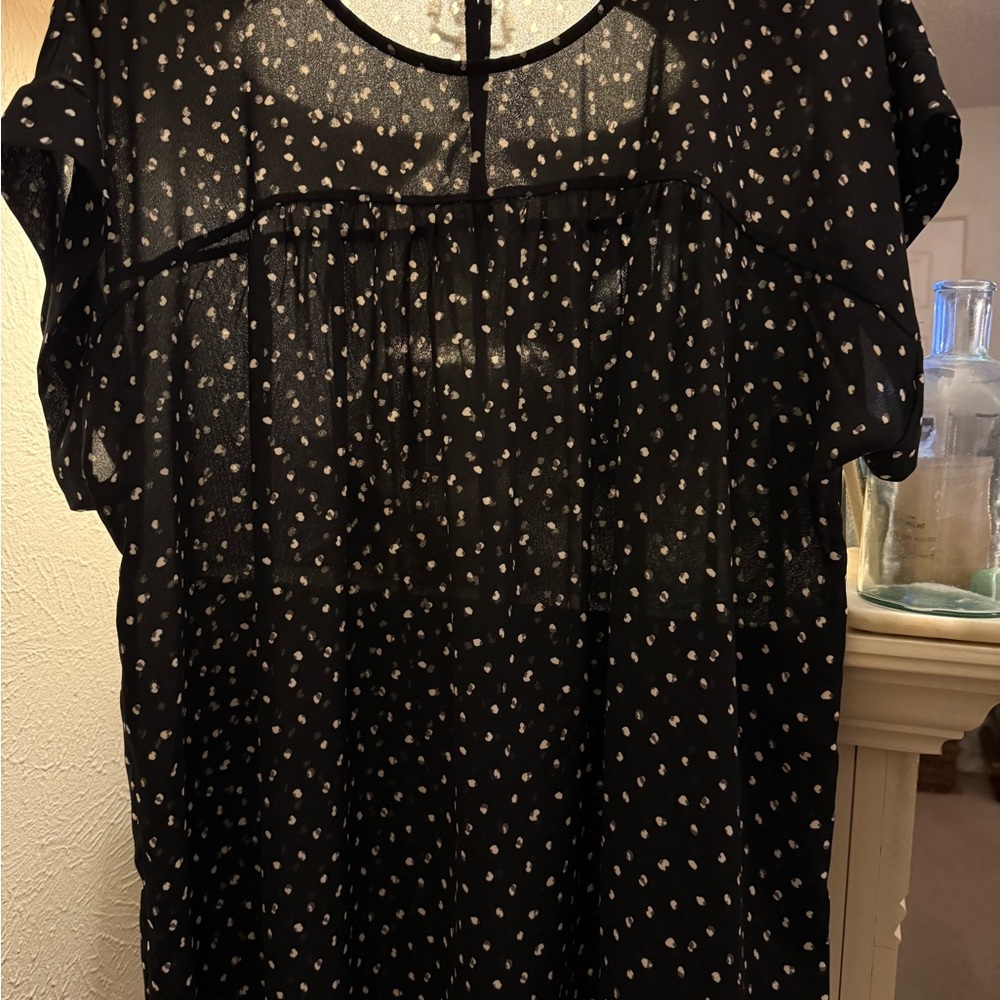 ANDREE BY UNIT Black Sheer Polka Dot Blouse